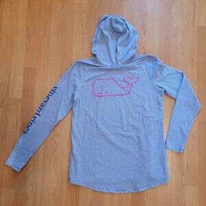 Women's Vineyard Vines Blue & White Striped Pullover Hoodie Tee - S